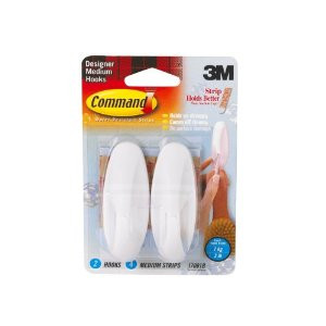 3M 17081B-ES COMMAND WHITE MEDIUM BATH HOOKS WATER RESISTANT STRIPS 3LB 2HOOKS