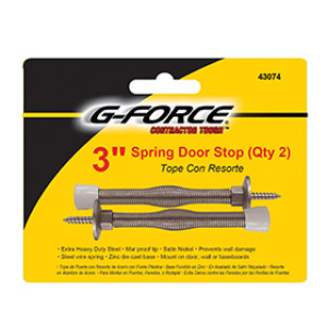 G-FORCE 43074 3" SATIN NICKEL SPRING DOOR STOP CARDED