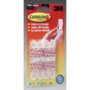 3M 17006ES COMMAND WHITE MINI HOOKS 1/2 LB CAPACITY - 6 HOOKS / 8 STRIPS