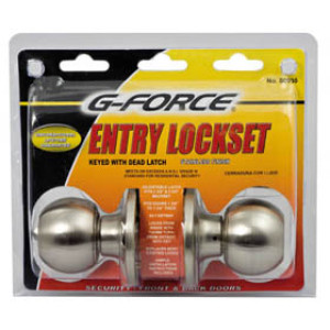 G-FORCE 80030 ENTRY BALL KNOB LOCKSET STAINLESS STEEL KW1 KEYWAY