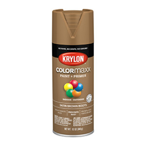 KRYLON K05559007 COLORMAXX PAINT + PRIMER SATIN BROWN BOOTS 12 OZ IN-OUTDOOR