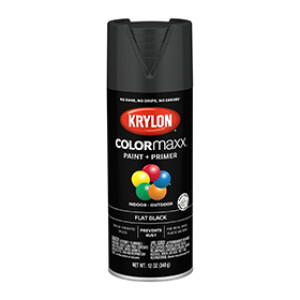 KRYLON K05546007 COLORMAXX PAINT + PRIMER FLAT BLACK 12 OZ INDOOR - OUTDOOR