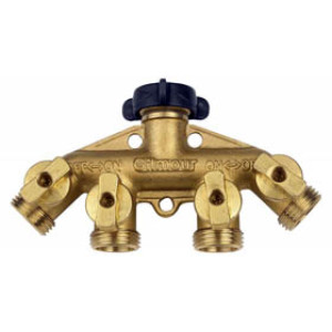 GILMOUR 44GF BRASS 4-WAY SHUT OFF VALVE WITH SWIVEL CONNECTOR
