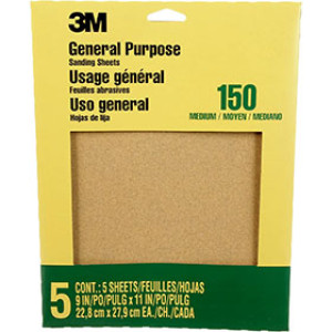 3M SAN-PAK 9001NA 9" X 11" FINE 150 GRIT ALUMINUM OXIDE SANPAPER 5 SHEETS