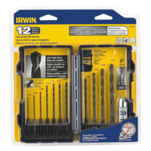 IRWIN 4935643 12 PIECE BLACK OXIDE HEX SHANK DRILL BIT SET SPLIT POINT TIP