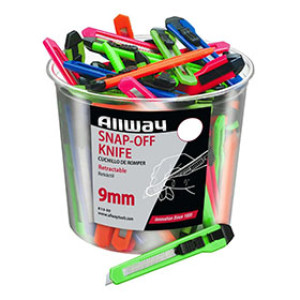 ALLWAY TOOLS 07040 K13-50 9MM 13-POINT BREAK-AWAY KNIFE BUCKET 50 PACK NEON