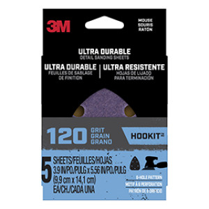 3M MOUSE5PK120 120 GRIT ULTRA DURABLE MOUSE DETAIL SANDING SHEETS HOOKIT 5PACK