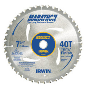 IRWIN MARATHON 14031 7-1/4" 40T CIRCULAR SAW BLADE CARBIDE TRIM AND FINISH