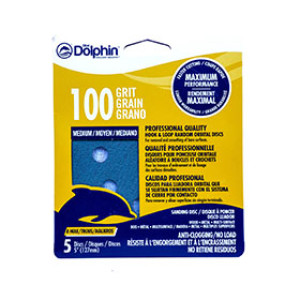 BLUE DOLPHIN SP NL585-0100 5" 8-HOLE HOOK & LOOP SANDING DISCS 100 GRIT 5-PACK