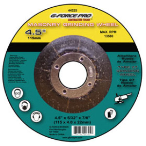 G-FORCE 44325 MASONRY CUTTING WHEEL 4-1/2" X 1/8" X 7/8" DEPRESSED CENTER T27