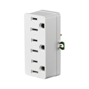 LEVITON 00698-004-00W 15A 125V GROUNDING TRIPLE OUTLET ADAPTER WHITE