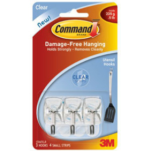 3M 17067CLR-ES COMMAND CLEAR SMALL UTENSIL WIRE HOOK .5LB CAP 3 HOOKS/4 STRIPS