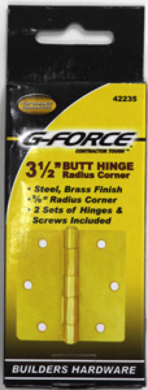 G-FORCE 42235 ROUND CORNER POLISHED BRASS 3-1/2" BUTT HINGES PAIR WITH SCREWS