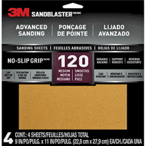 3M 20120-G-4 SANDBLASTER 9" X 11" 120 GRIT SANDPAPER WITH NO-SLIP GRIP 4 PACK