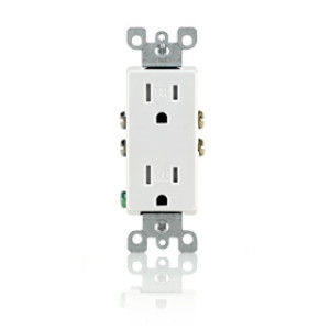 LEVITON S02-T5325-00W DECORA TAMPER RESISTANT 15A GRD OUTLET WHITE