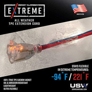 U.S. WIRE 99100 12/3 SJEOW 100' EXTREME ALL WEATHER BLUE/RED EXTENSION CORD