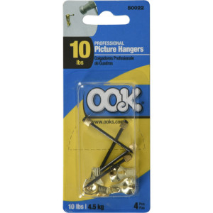OOK 533020 50022 10 LB PROFESSIONAL PICTURE HANGERS BRASS CARDED 4 PACK