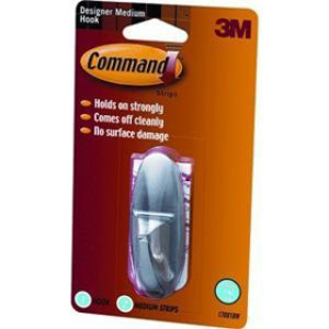 3M 17081BN-ES COMMAND BRUSHED NICKEL DESIGNER MEDIUM HOOK 3LB CAP
