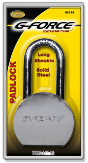 G-FORCE 60526 HEAVY DUTY STEEL PADLOCK LONG SHACKLE KEYED DIFFERENT CLAM PACK