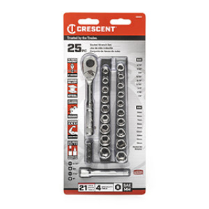 CRECENT CSWS1C 25PC 1/4" DRIVE 6 POINT SAE/METRIC SOCKET WRENCH TOOL SET