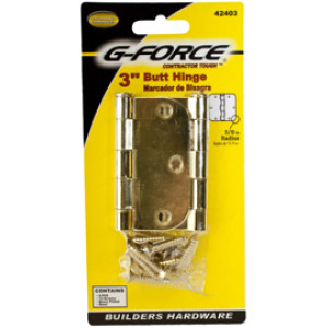 G-FORCE 42403 RADIUS CORNER BRASS 3" BUTT HINGE 1 PAIR