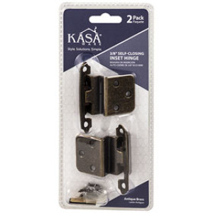 KASAWARE KFHI-A-AB2 SELF CLOSING INSET HINGE 3/8" ANTIQUE BRASS 2-PACK