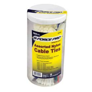 G-FORCE 25242 500 PC ASSORTED NYLON CABLE TIES CANISTER