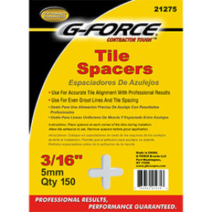 G-FORCE 21275 3/16" PLASTIC TILE SPACERS (150/BAG)