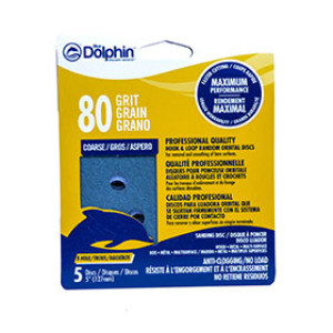 BLUE DOLPHIN SP NL585-0080 5" 8-HOLE HOOK & LOOP SANDING DISCS 80 GRIT 5-PACK