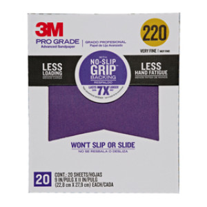 3M SHCP220-PGP20T PRO GRADE 9"X 11" 220 GRIT NO-SLIP GRIP SANDPAPER 20 SHTS/PK