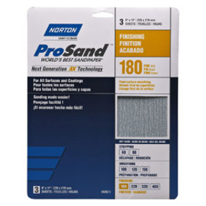 NORTON PROSAND 02617 9" X 11" P180 PREMIUM SANDING SHEETS FINE 3-PACK H/P