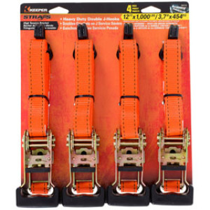 KEEPER 05510 12' X 1" RATCHET TIE-DOWN VINYL COATED DOUBLE J-HOOK 3000 LB 4 PK
