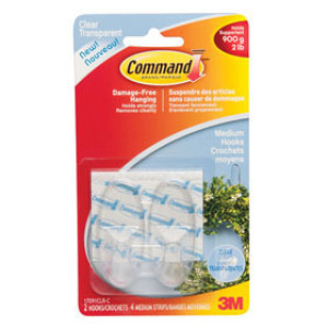 3M 17091CLR-ES COMMAND CLEAR MEDIUM HOOKS 2 LB CAP - 2 HOOKS / 4 CLEAR STRIPS