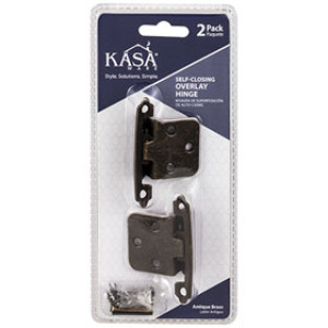 KASAWARE KFHO-A-AB2 SELF CLOSING OVERLAY HINGE ANTIQUE BRASS 2-PACK