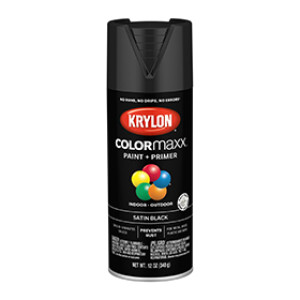 KRYLON K05557007 COLORMAXX PAINT + PRIMER SATIN BLACK 12 OZ INDOOR - OUTDOOR