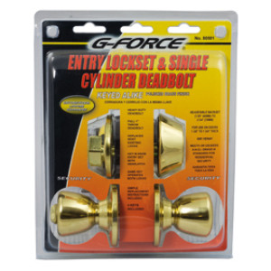 G-FORCE 80501 ENTRY LOCKSET & SINGLE POLISHED BRASS DEADBOLT KEYED ALIKE