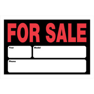 P-T 839932 8" X 12" AUTO FOR SALE STYRENE SIGN RED & BLACK