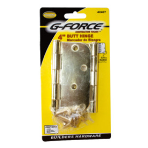 G-FORCE 42407 RADIUS CORNER BRIGHT BRASS 4" BUTT HINGE