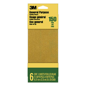 3M 9015NA-CC 3-2/3"X 9" FINE GENERAL PURPOSE ALUMINUM OXIDE SANDING SHEETS 6PK