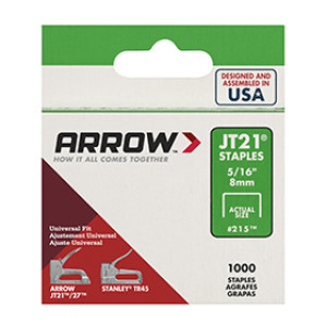 ARROW FASTENER 215 JT21 5/16" LIGHT DUTY STAPLES 1000 PK JT21CM - JT27 - T27
