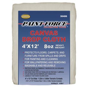 PAINT-FORCE 30404 4' X 12' 8 OZ CANVAS DROP CLOTH