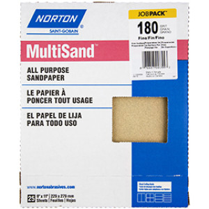 NORTON 00355 9" X 11" MULTISAND 180A GRIT ALL PURPOSE SANDPAPER JOB PACK (25)