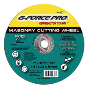 G-FORCE 44307 MASONRY CUTTING BLADE 7" X 3/32" X 5/8" TYPE 1 DIAMOND ARBOR