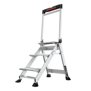 LITTLE GIANT 11903 JUMBO STEP IAA 3-STEP ALUMINUM STEP STOOL WITH HANDRAIL