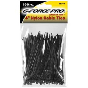G-FORCE 25201 100 PK 4" NYLON BLACK CABLE TIES