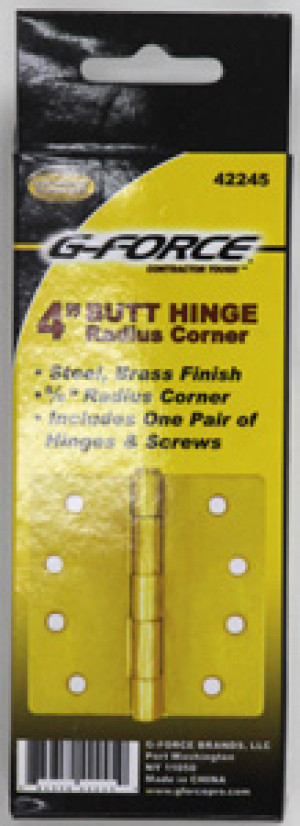 G-FORCE 42245 ROUND CORNER POLISHED BRASS 4" BUTT HINGES PAIR WITH SCREWS