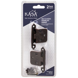 KASAWARE KFHO-A-ORB2 SELF CLOSING OVERLAY HINGE OIL RUBBED BRONZE 2-PACK