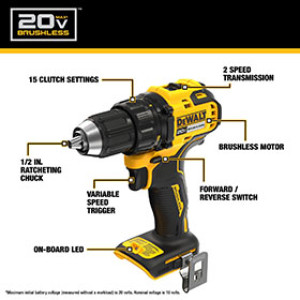 DEWALT DCD793D1 20V MAX COMPACT BRUSHLESS 1/2" DRILL/DRIVER COMBO W/BATTERY