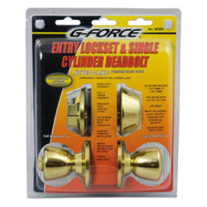G-FORCE 80500 ENTRY TULIP KNOB LOCKSET & SINGLE CYLINDER DEADBOLT POLISHED BRS