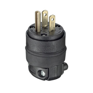 LEVITON 000-515PR-000 15A-125V HEAVY DUTY STRAIGHT BLADE RUBBER PLUG BLACK